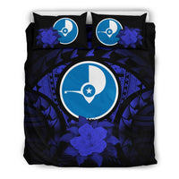 Yap Duvet Cover Set - Yap Flag & Dark Blue Hibiscus - Polynesian Pride