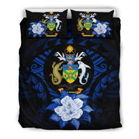 Solomon Island Duvet Cover Set - Solomon Island Coat Of Arms & Dark Blue Hibiscus - Polynesian Pride