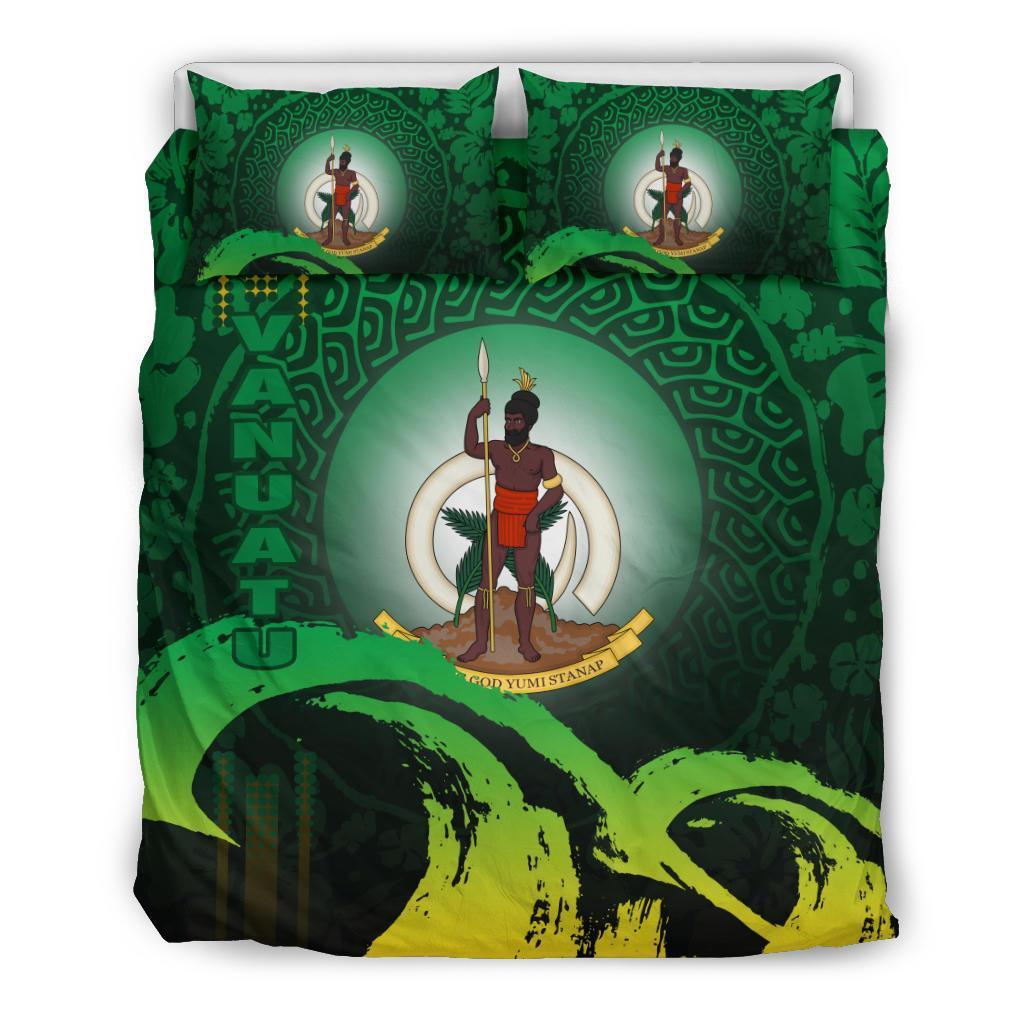 Vanuatu Bedding Set - Wave And Hibiscus Green Green - Polynesian Pride