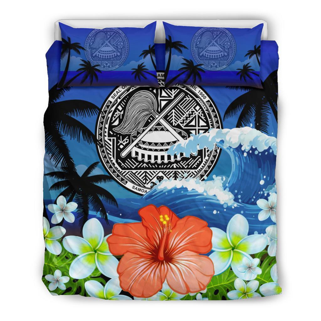 American Samoa Bedding Set Coat Of Arms Hibiscus Black - Polynesian Pride