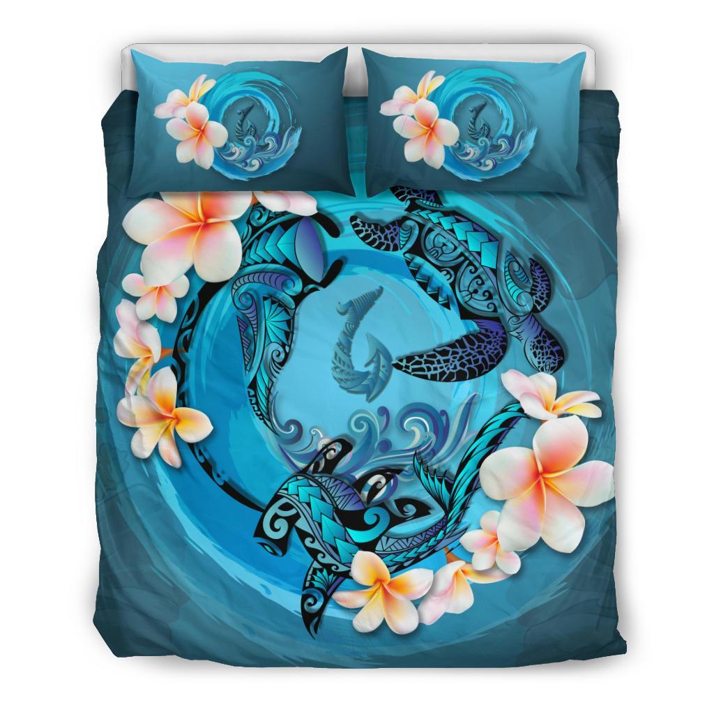 Polynesian Duvet Cover Set Polynesia Bedding Set Blue Plumeria Animal Tattoo - Polynesian Pride