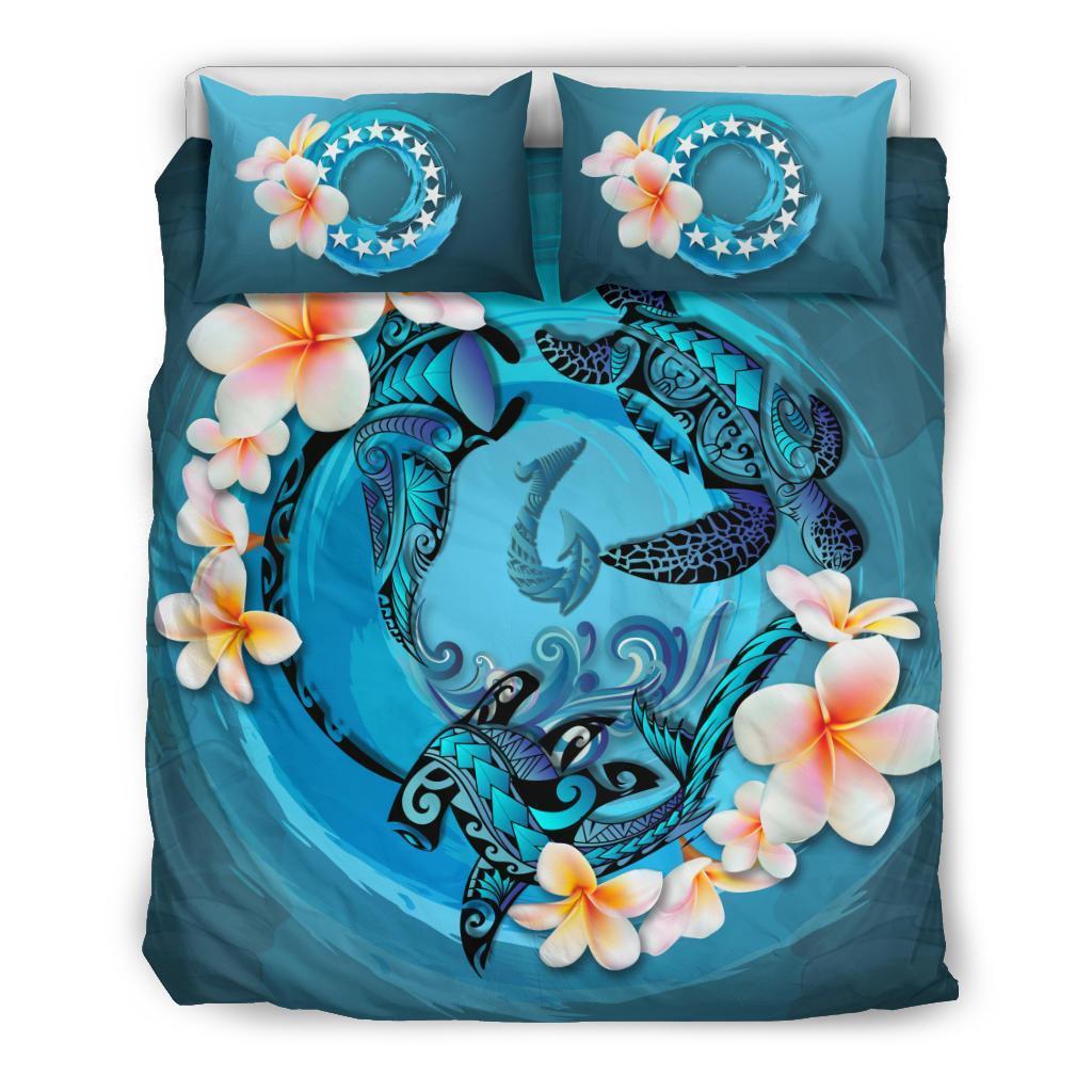 Cook Islands Bedding Set - Blue Plumeria Animal Tattoo Blue - Polynesian Pride