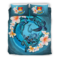 Polynesian Duvet Cover Set - Kiribati Bedding Set Blue Plumeria Animal Tattoo - Polynesian Pride