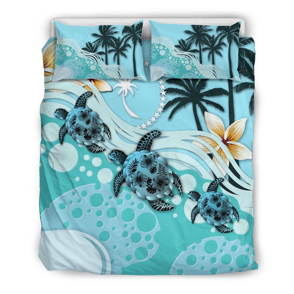 Polynesian Duvet Cover Set - Chuuk Bedding Set Blue Turtle Hibiscus Blue - Polynesian Pride