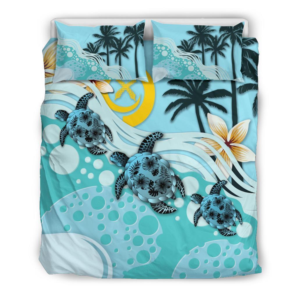 Polynesian Duvet Cover Set - Vanuatu Bedding Set Blue Turtle Hibiscus Blue - Polynesian Pride