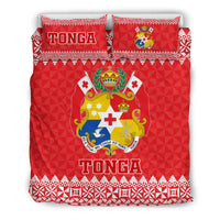Polynesian Bedding Set - Tonga Coat Of Arms Pattern Duvet Cover Set Red Version - Polynesian Pride