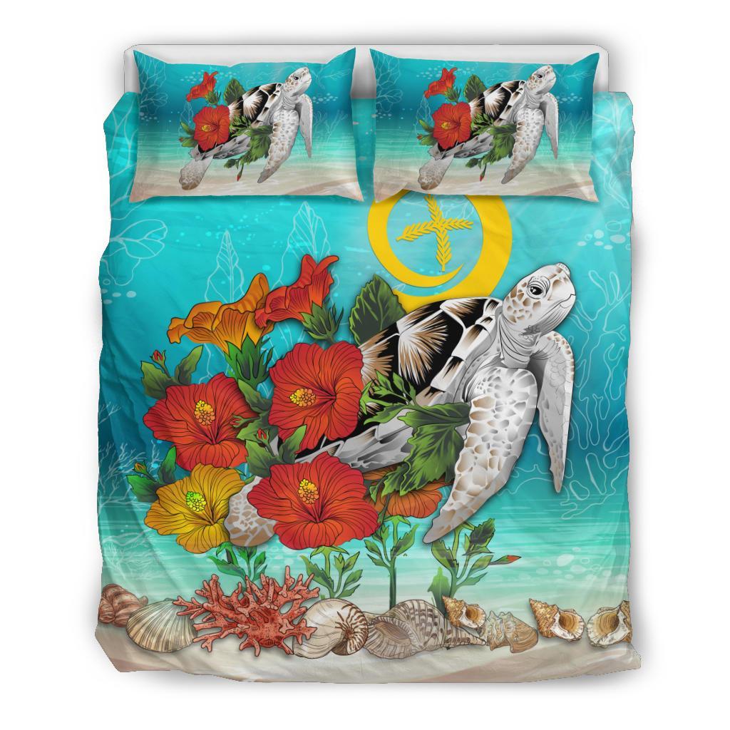 Polynesian Duvet Cover Set - Vanuatu Bedding Set Ocean Turtle Hibiscus Blue - Polynesian Pride