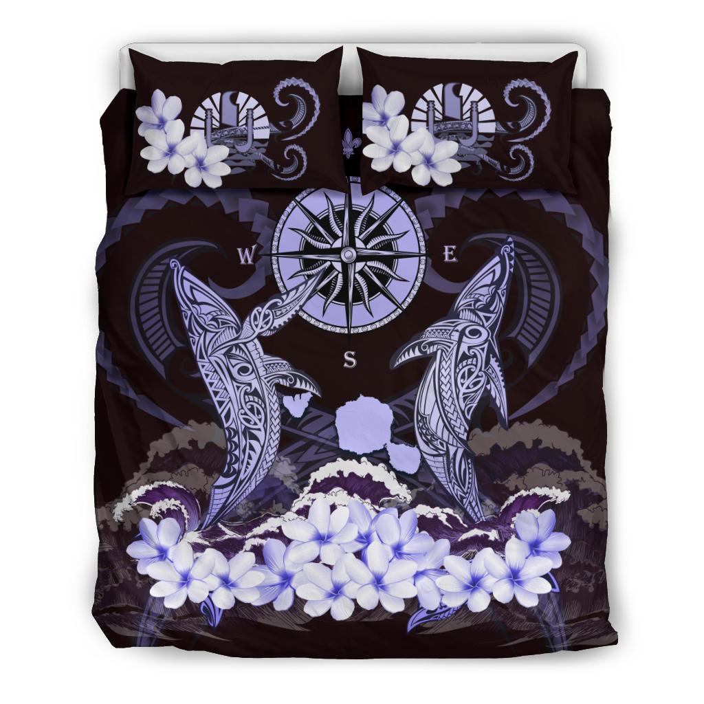 Polynesian Duvet Cover Set - Tahiti Bedding Set Shark Polynesia Compass Plumeria Purple - Polynesian Pride