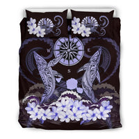 Polynesian Duvet Cover Set - Tahiti Bedding Set Shark Polynesia Compass Plumeria Purple - Polynesian Pride