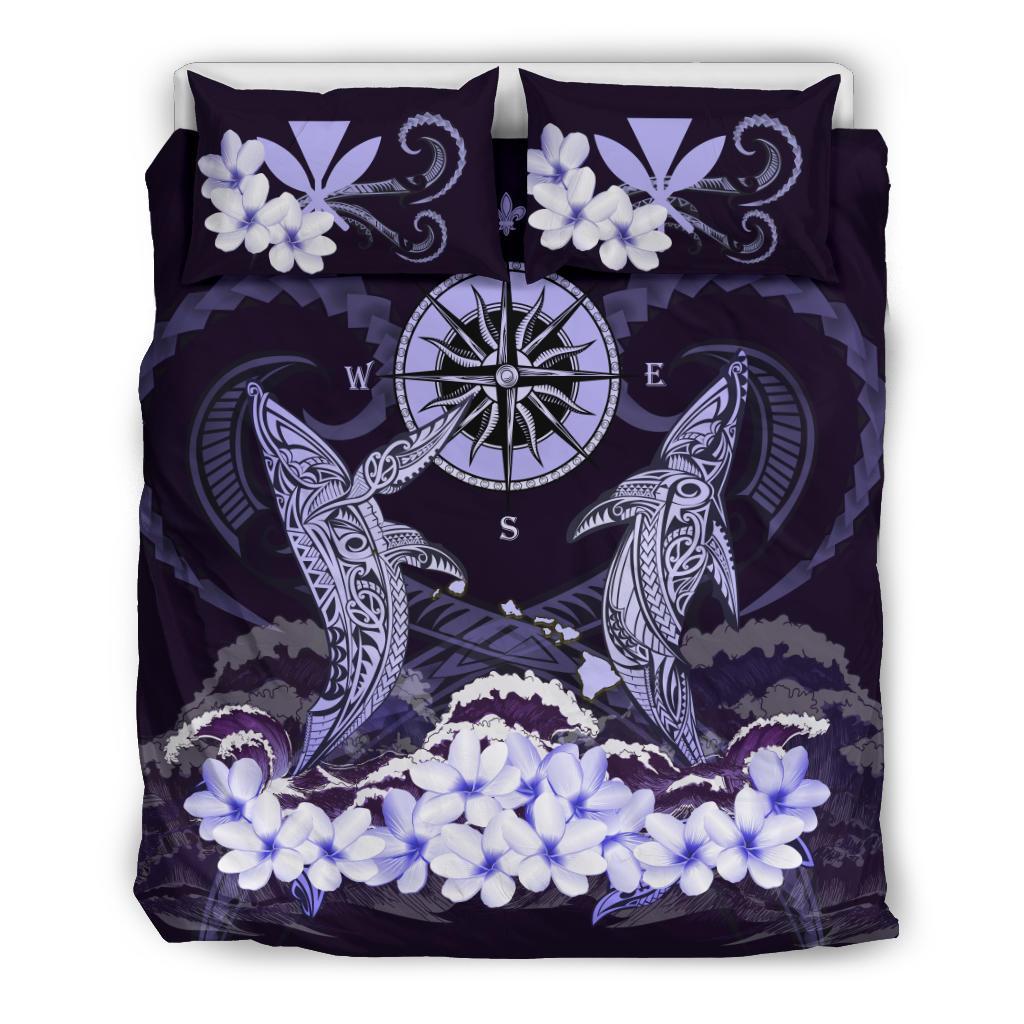 Polynesian Duvet Cover Set - Hawaii Bedding Set Shark Polynesia Compass Plumeria Purple - Polynesian Pride