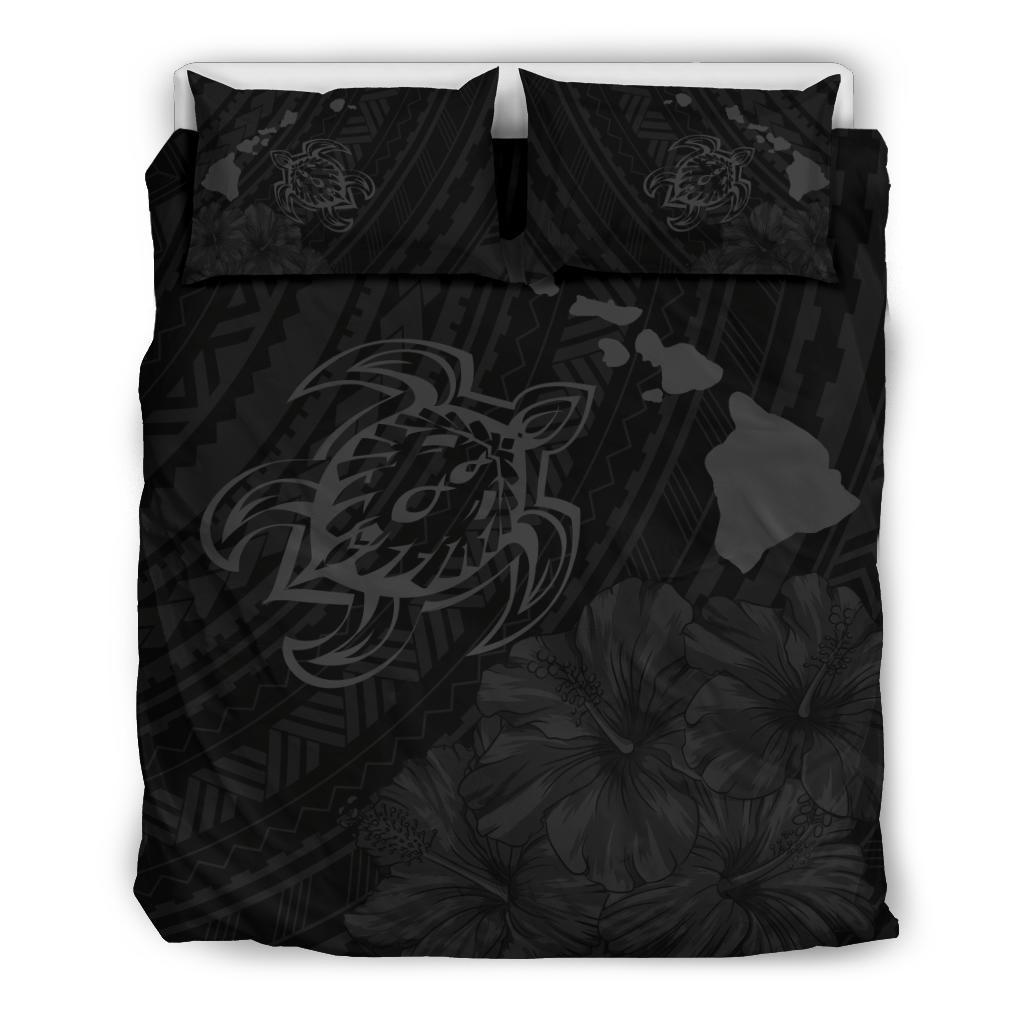 Hawaiian Map Sea Turtle Is Swimming Toward Polynesian Bedding Set Grey Grey - Polynesian Pride