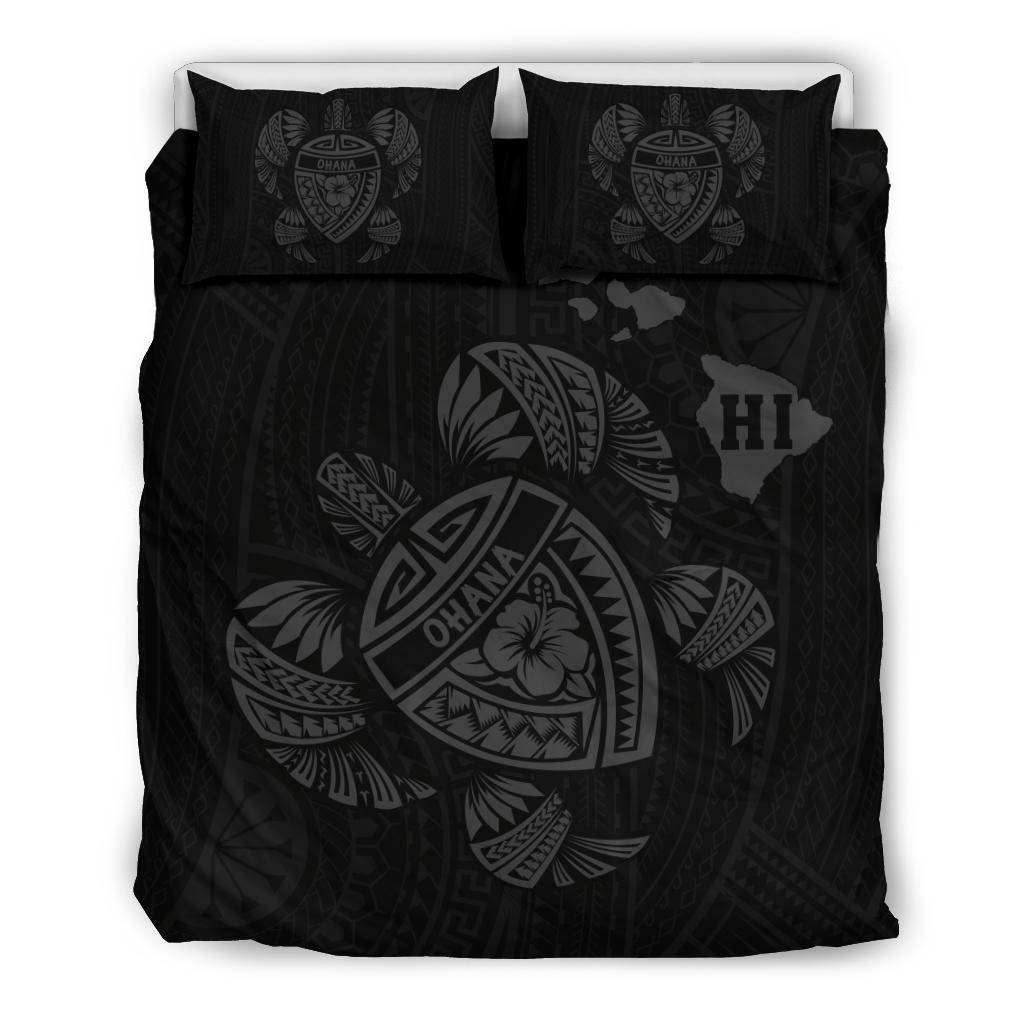 Hawaiian Map Turtle Ohana Hibicus Polynesian Bedding Set - Grey Grey - Polynesian Pride