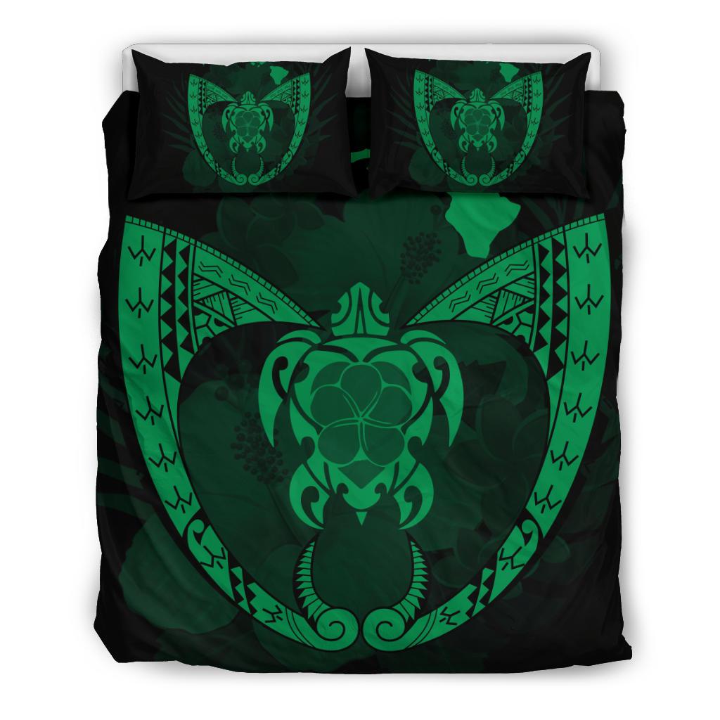 Hawaiian Fish Hook Turtle Heart Polynesian Bedding Set Green Green - Polynesian Pride