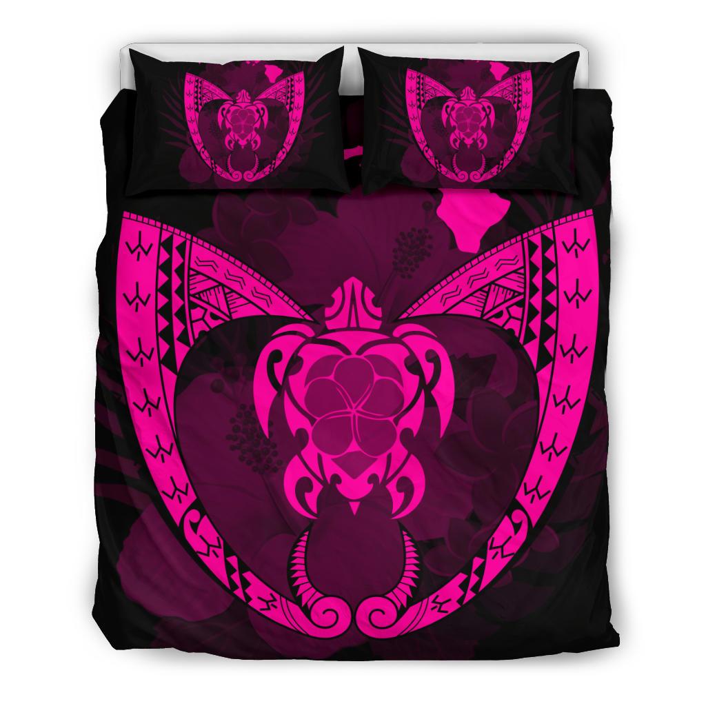 Hawaiian Fish Hook Turtle Heart Polynesian Bedding Set Pink Pink - Polynesian Pride