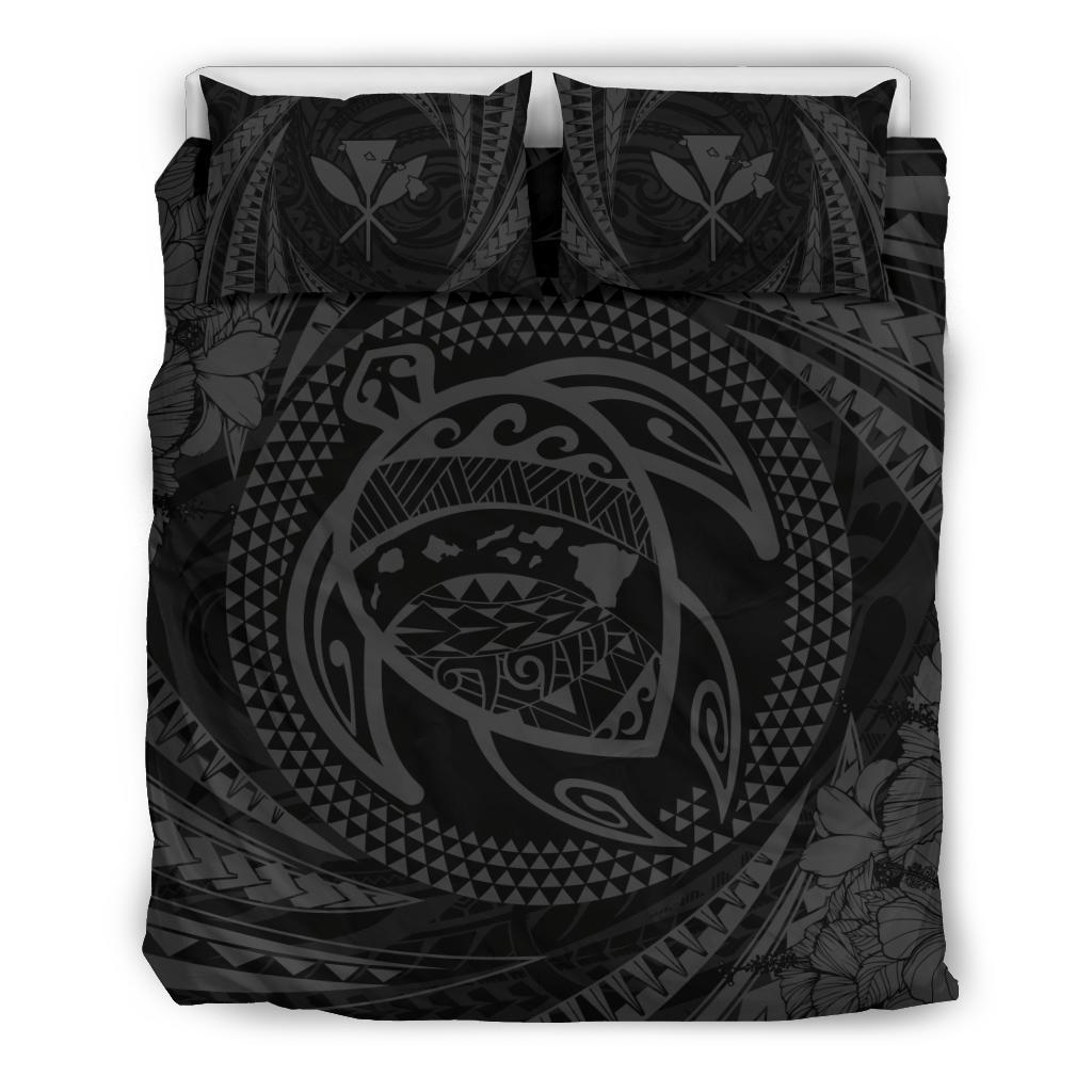 Hawaiian Kanaka Honu Hibiscus Tornado Gray Polynesian Bedding Set Gray - Polynesian Pride