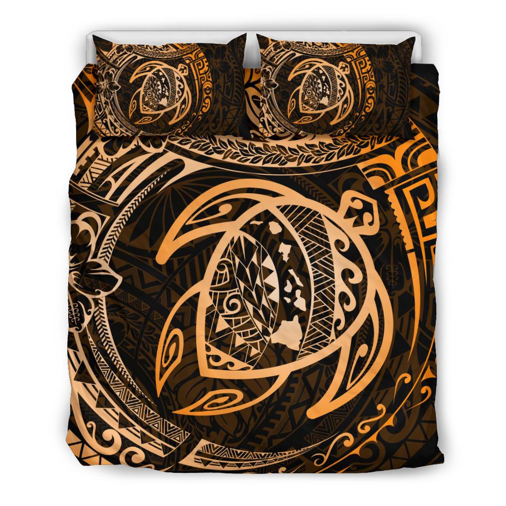 Hawaiian Map Turtle Polynesian Bedding Set Circle Orange Orange - Polynesian Pride