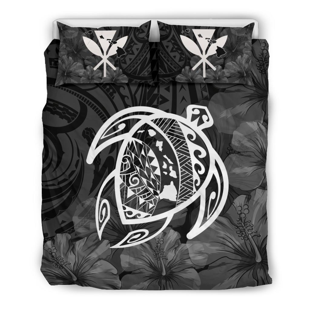 Hawaiian Map Turtle Kanaka Hibiscus Polynesian Bedding Set - White White - Polynesian Pride