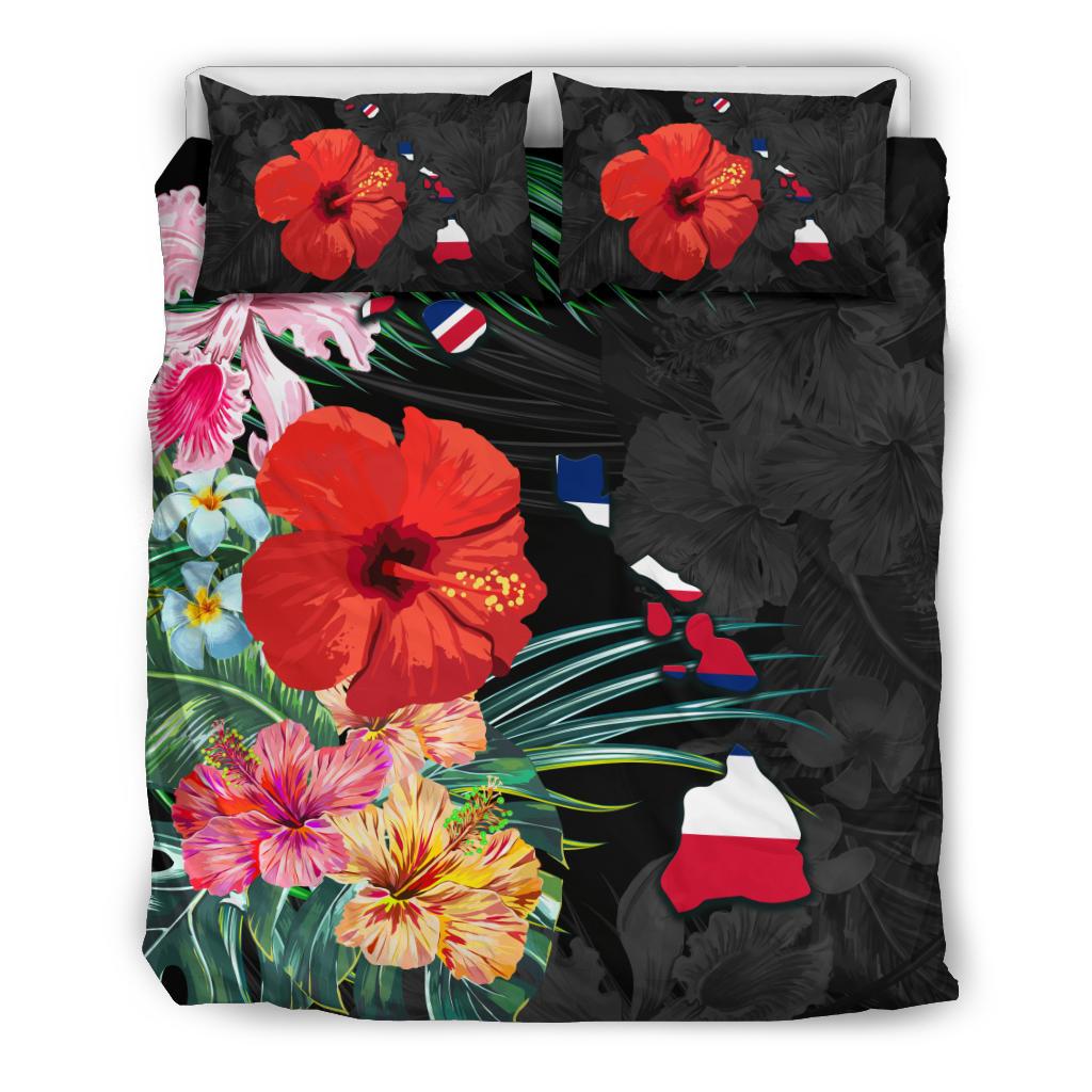 Hawaiian Map Hawaii Flag Hibiscus Polynesian Bedding Set Black - Polynesian Pride