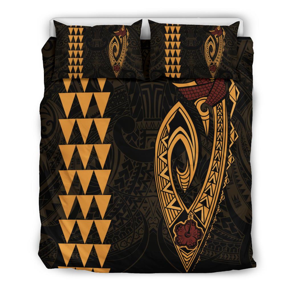 Hawaiian Kakau Fish Hook Polynesian Bedding Set Gold - Polynesian Pride