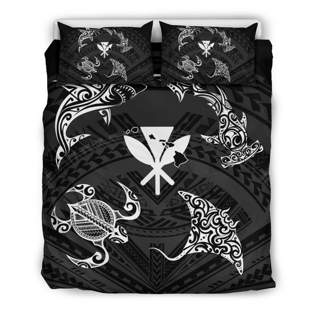 Polynesian Turtle Hammerhead Shark Ray Kanaka Hawaii Bedding Set Circle Underwater White - Polynesian Pride