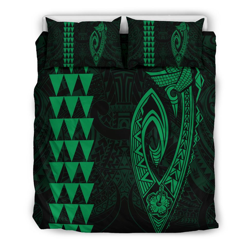 Hawaiian Kakau Fish Hook Polynesian Bedding Set - Green Green - Polynesian Pride