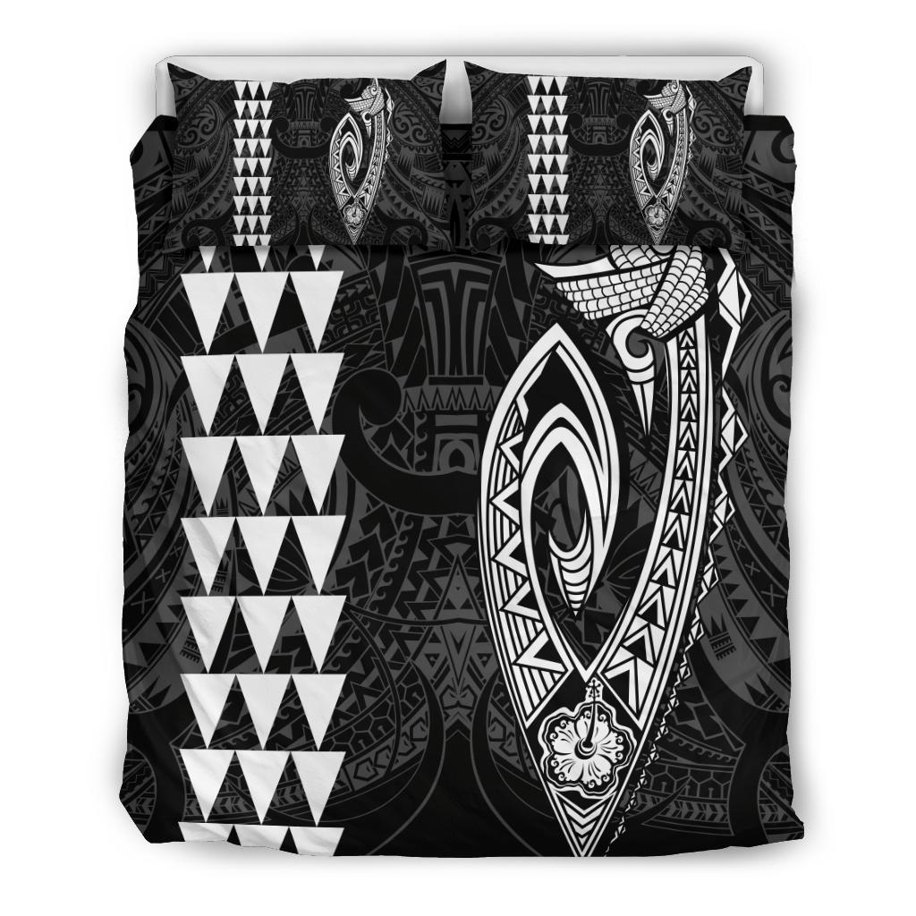 Hawaiian Kakau Fish Hook Polynesian Bedding Set - White White - Polynesian Pride