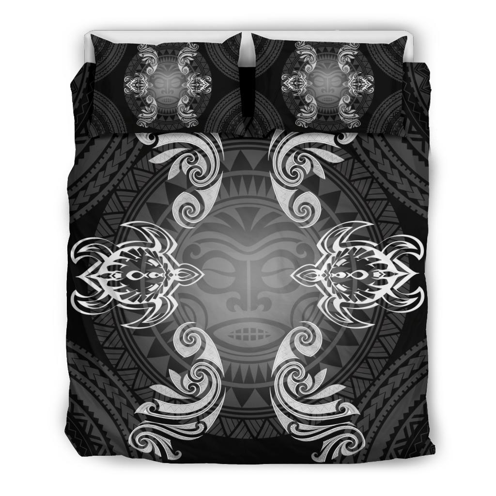 Hawaiian Turtles Tribal Mask Polynesian Bedding Set White White - Polynesian Pride