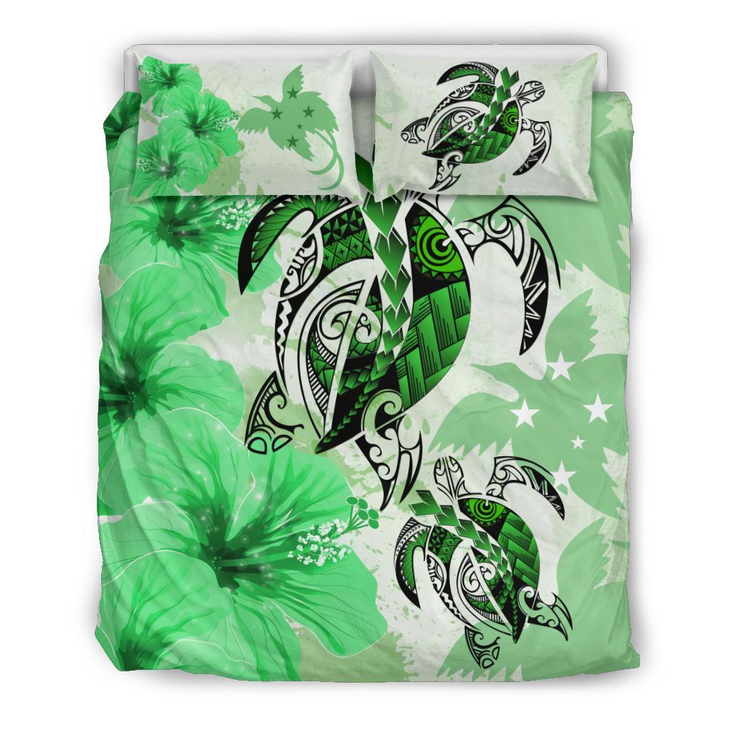 Polynesian Duvet Cover Set - Papua New Guinea Bedding Set Polynesia Turtle Hibiscus Green Green - Polynesian Pride