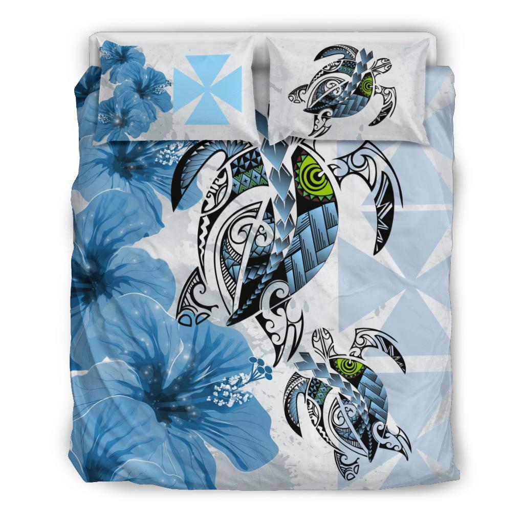 Polynesian Duvet Cover Set - Wallis And Futuna Bedding Set Polynesia Turtle Hibiscus Blue Blue - Polynesian Pride