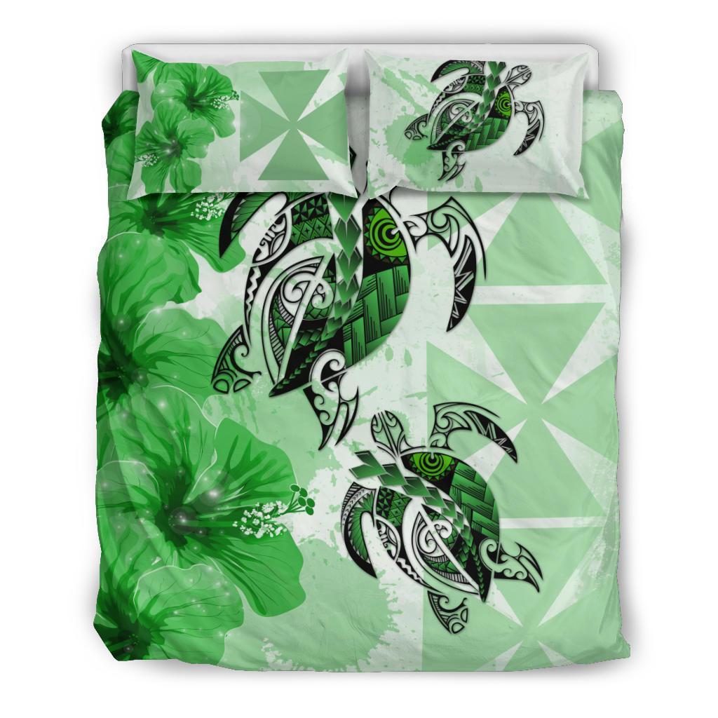 Polynesian Duvet Cover Set - Wallis And Futuna Bedding Set Polynesia Turtle Hibiscus Green Green - Polynesian Pride