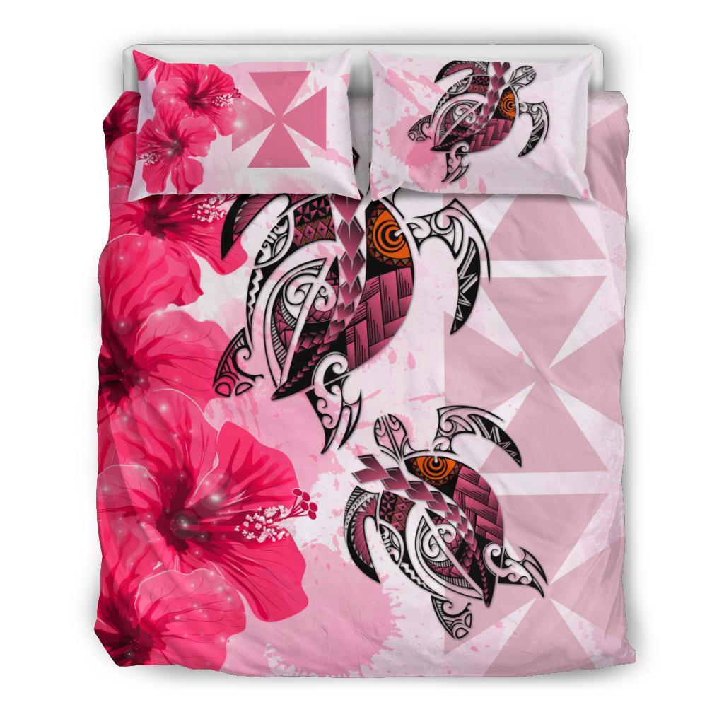 Polynesian Duvet Cover Set - Wallis And Futuna Bedding Set Polynesia Turtle Hibiscus Pink Black - Polynesian Pride