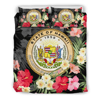 Hawaiian Seal Of Hawaii Hibiscus Polynesian Bedding Set Black - Polynesian Pride