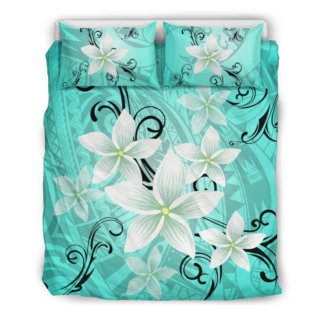 Hawaiian Plumeria Polynesian Bedding Set - Turquoise Art - Polynesian Pride