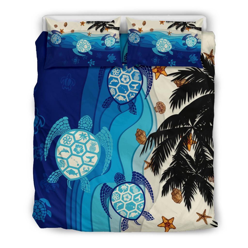 Hawaiian Sea Turtle Symbol Palm Tree Bedding Set Blue - Polynesian Pride