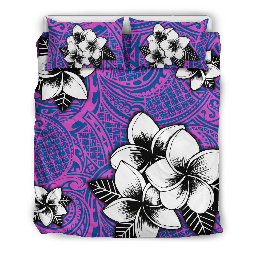 Hawaiian Plumeria Tribal Polynesian Bedding Set Pink Blue - Polynesian Pride