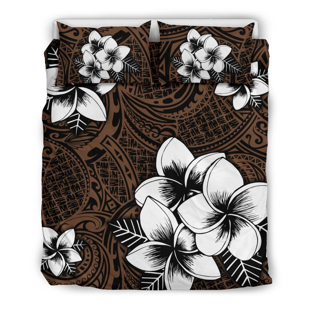 Hawaiian Plumeria Tribe Brown Polynesian Bedding Set Brown - Polynesian Pride