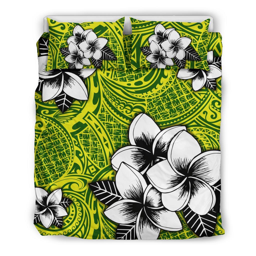 Hawaiian Plumeria Tribe Yellow Green Polynesian Bedding Set Green - Polynesian Pride