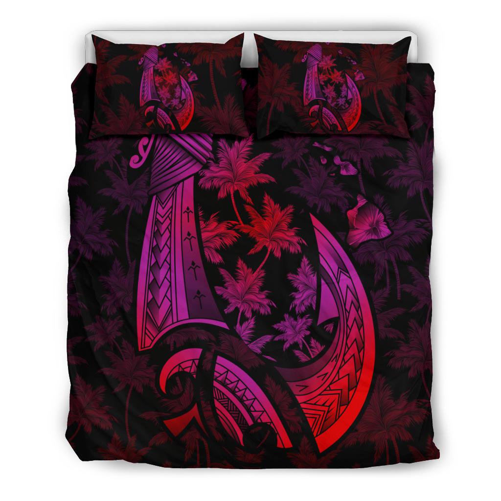 Hawaiian Map Palm Trees Fish Hook Polynesian Bedding Set Colorful Red Pink - Polynesian Pride