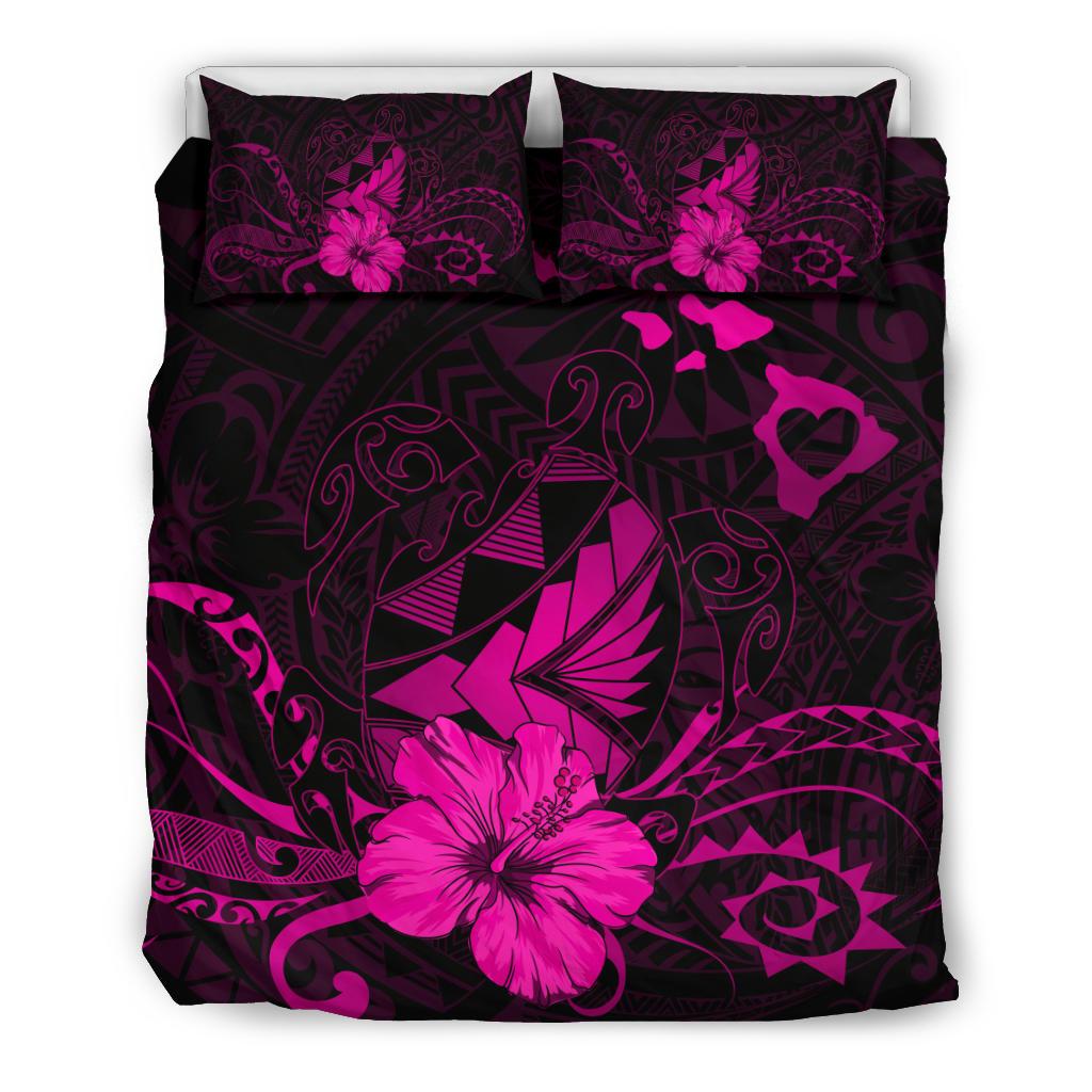 Hawaiian Map Heart Turtle Tattoo Hibiscus Polynesian Bedding Seto - Pink Pink - Polynesian Pride