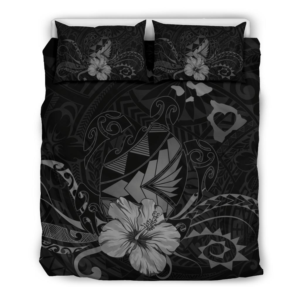 Hawaiian Map Heart Turtle Tattoo Hibiscus Polynesian Bedding Set - Gray Gray - Polynesian Pride