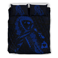 Hawaiian Map Heart Ribbon Cancer Hibiscus Polynesian Bedding Set - Blue Blue - Polynesian Pride