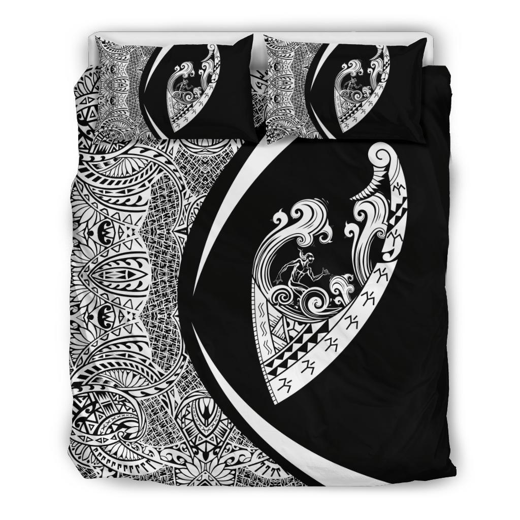 Hawaiian Surfing Waves Fish Hook Polynesian Bedding Set - Circle Style White - Polynesian Pride