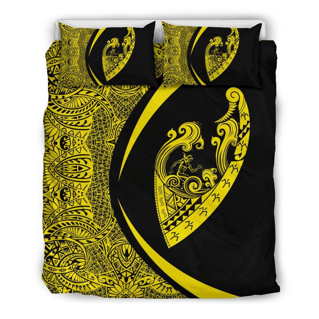 Hawaiian Surfing Waves Fish Hook Polynesian Bedding Set - Circle Style Yellow Yellow - Polynesian Pride