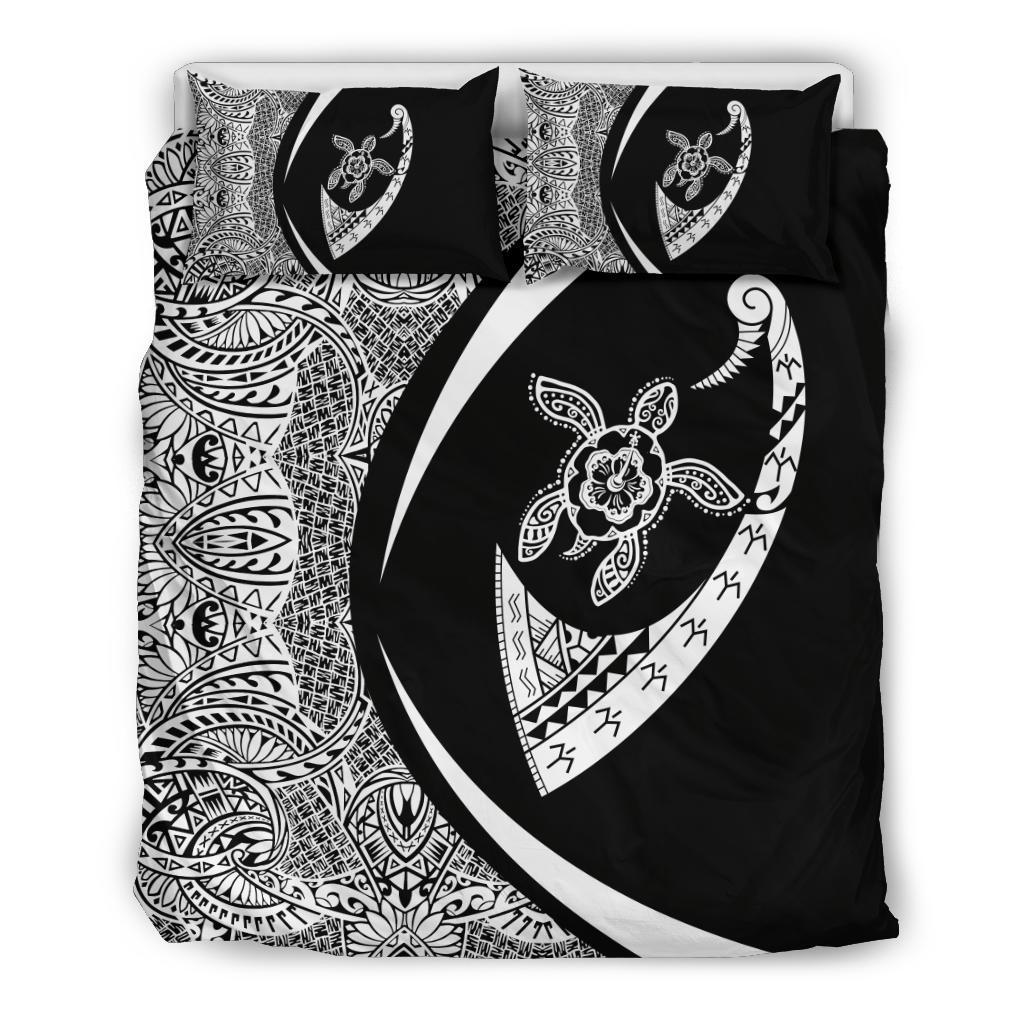 Hawaiian Turtle Fish Hook Hibiscus Polynesian Bedding Set - Circle Style White - Polynesian Pride