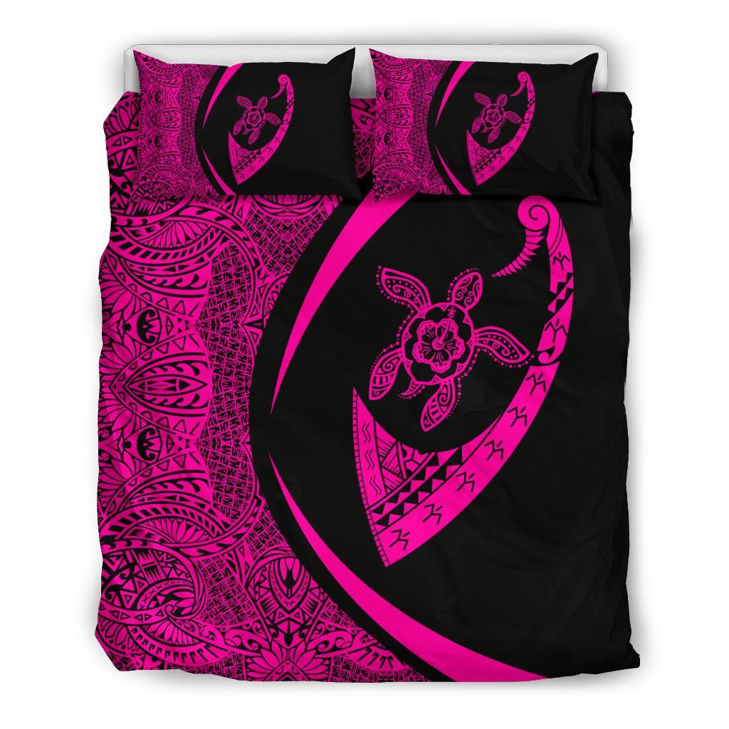 Hawaiian Turtle Fish Hook Hibiscus Polynesian Bedding Set - Circle Style Pink Pink - Polynesian Pride