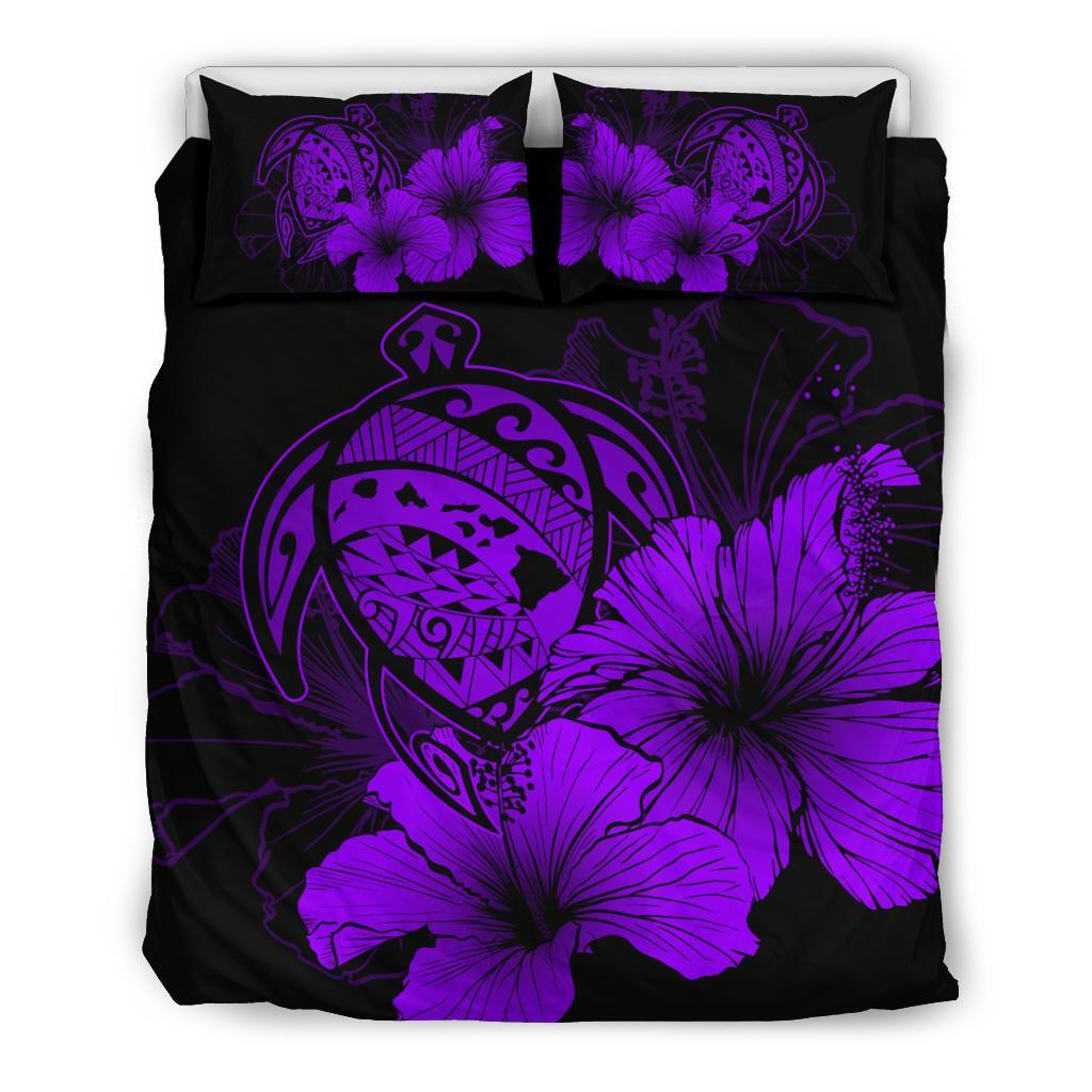 Hawaiian Map Turtle Hibiscus Polynesian Bedding Set - Purple Purple - Polynesian Pride