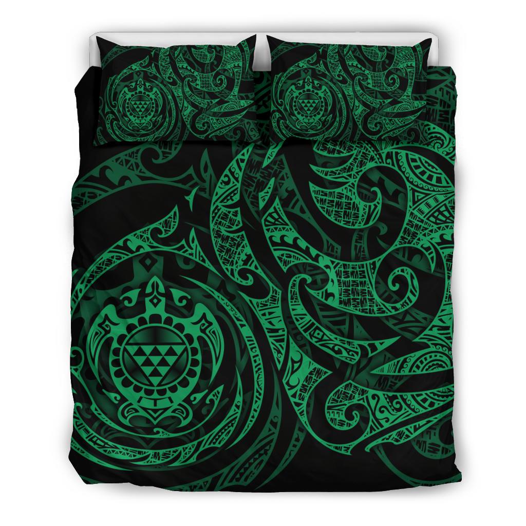 Polynesian Bedding Set - Hawaii Duvet Cover Set Green Turtle Tribal - Polynesian Pride