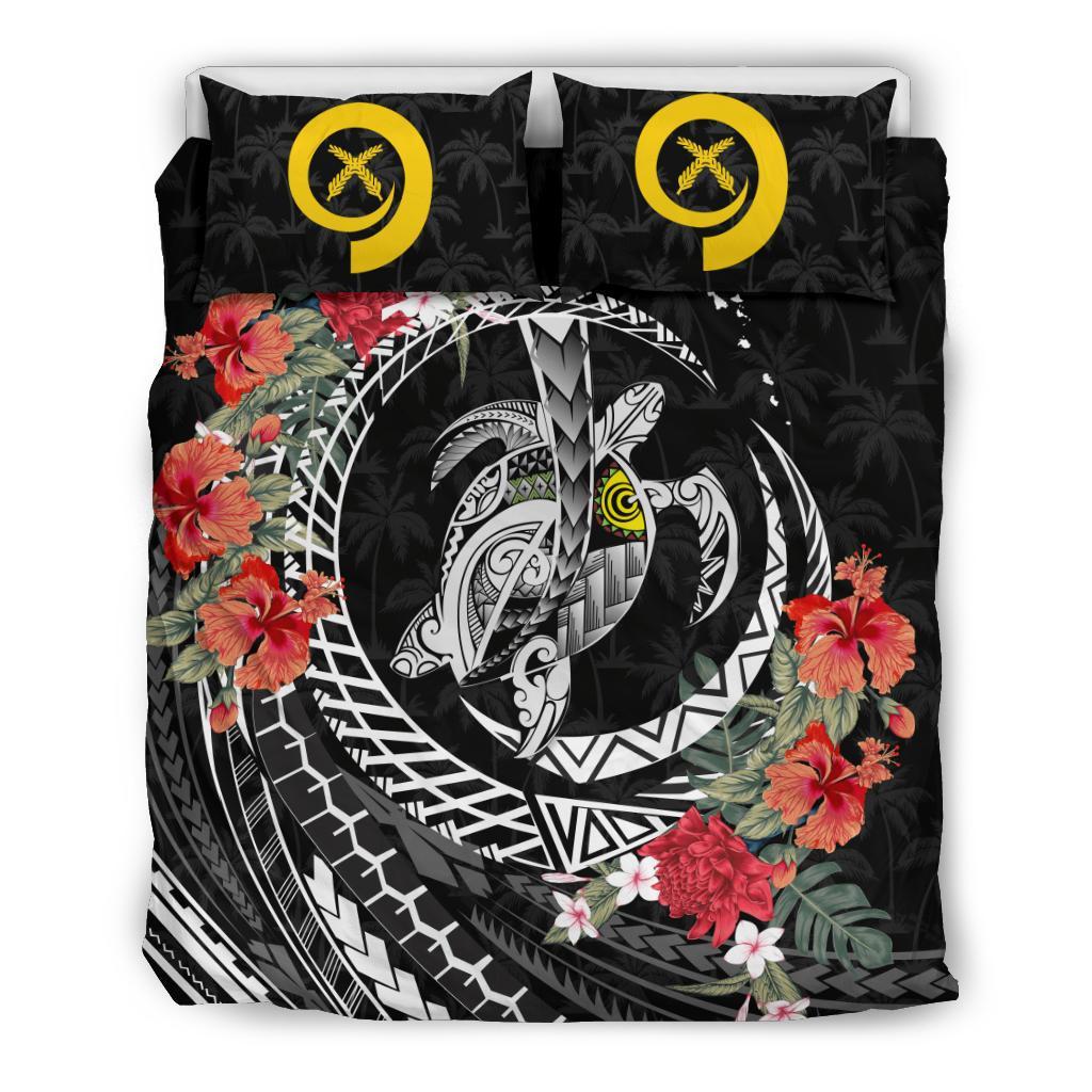 Polynesian Duvet Cover Set - Vanuatu Bedding Set Polynesia Map Turtle Hibiscus - Polynesian Pride
