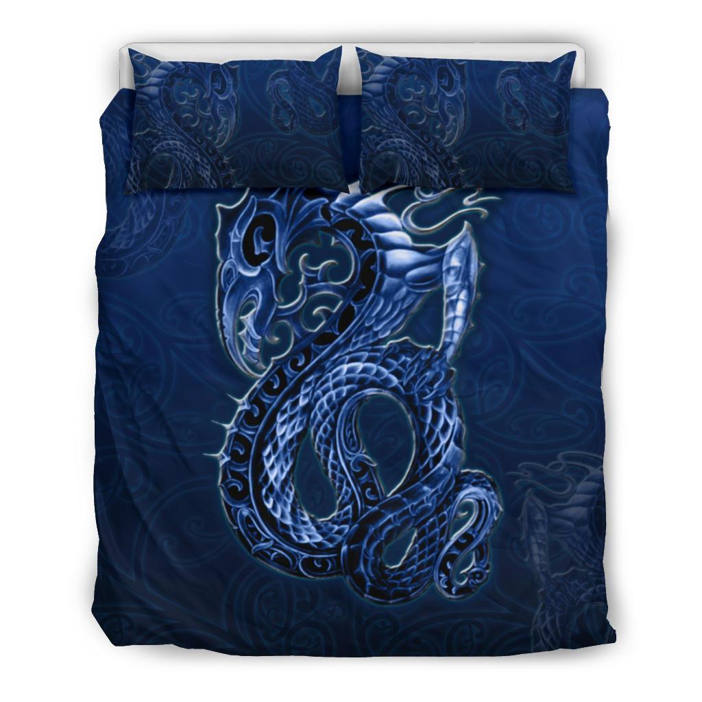 New Zealand Bedding Set, Maori Manaia Duvet Cover With Two Pillow Cases Blue - Polynesian Pride