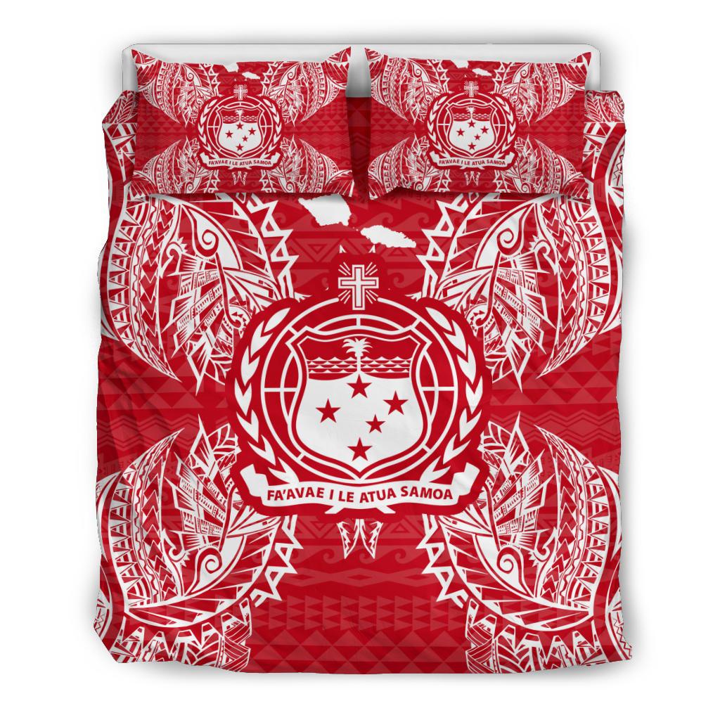 Polynesian Bedding Set - Samoa Duvet Cover Set Map Red White - Polynesian Pride